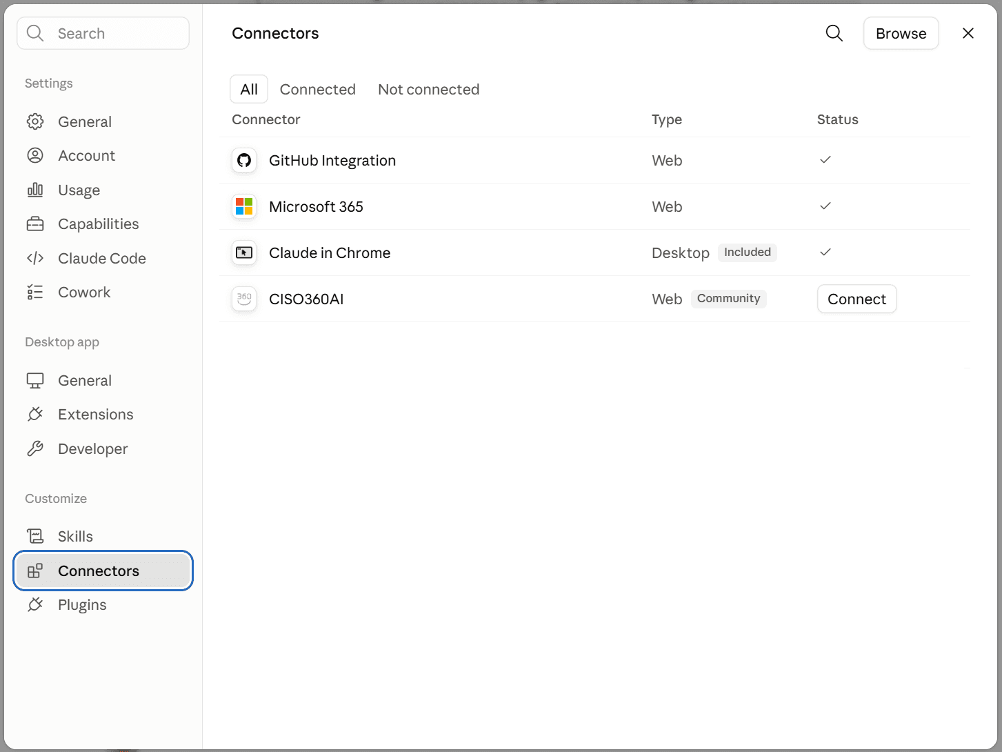 CISO360AI in a list of connectors